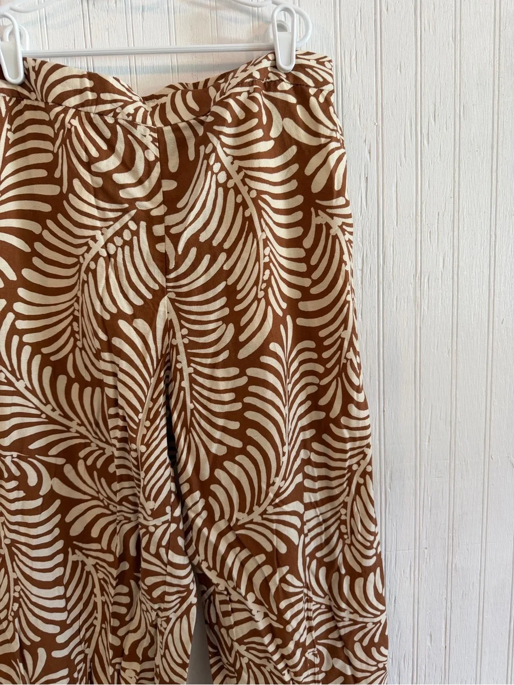H&M, Wide Leg Printed Linen Pants - Brown & Cream